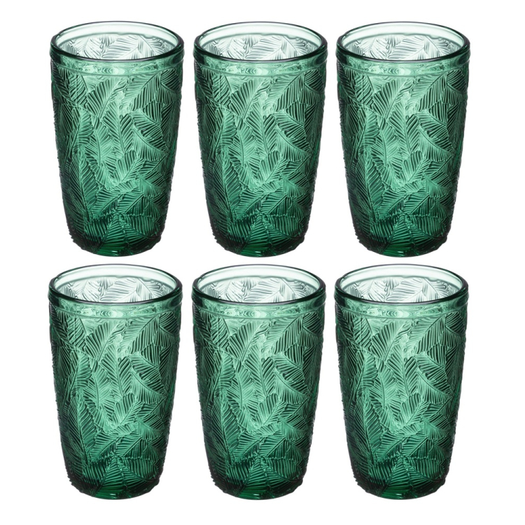 Komplet szklanek wysokich LEAVES COLOR 390ml 6 sztuk zielone